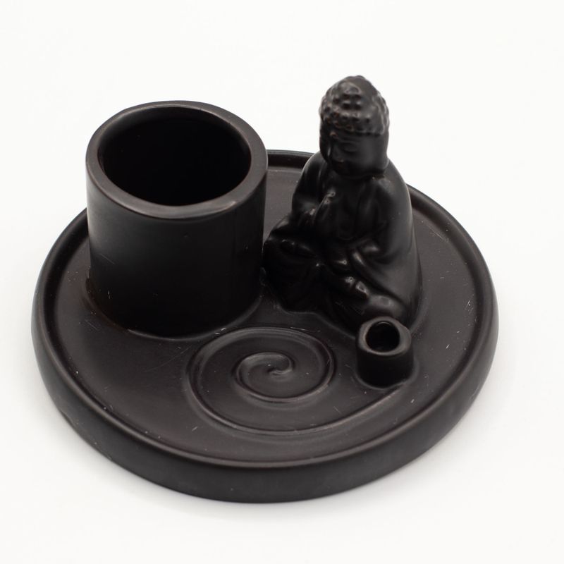 Buddha Incense Plate - Ceramic Matt Black