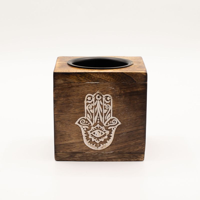 Square Mango Wood Oil Burner  - Hamsa