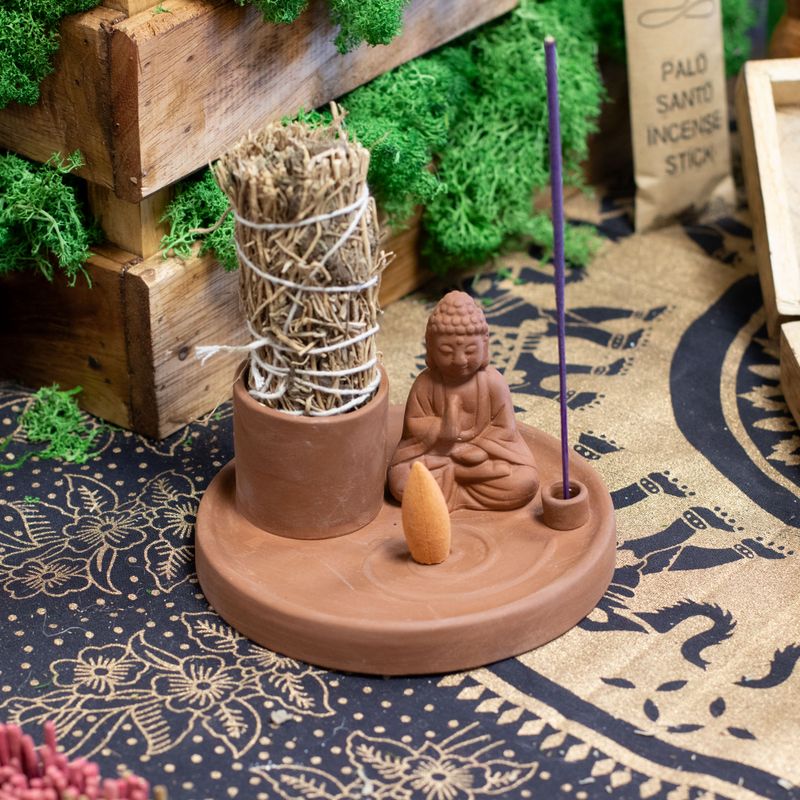 Buddha Incense Plate - Natural Terracotta Style