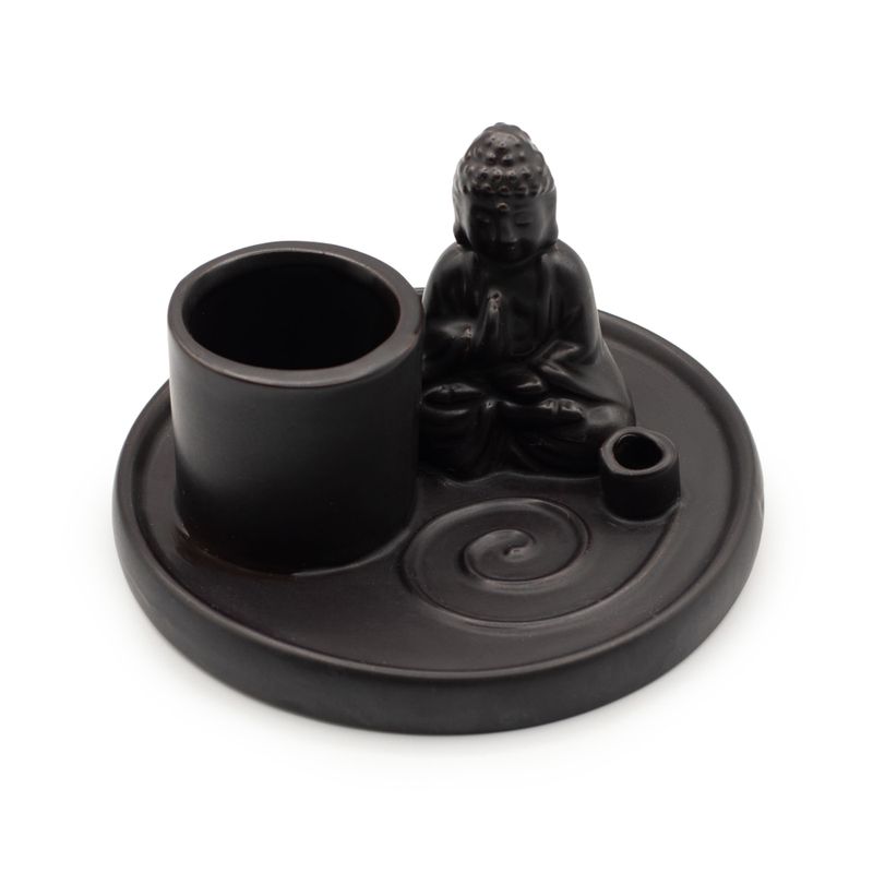 Buddha Incense Plate - Ceramic Matt Black