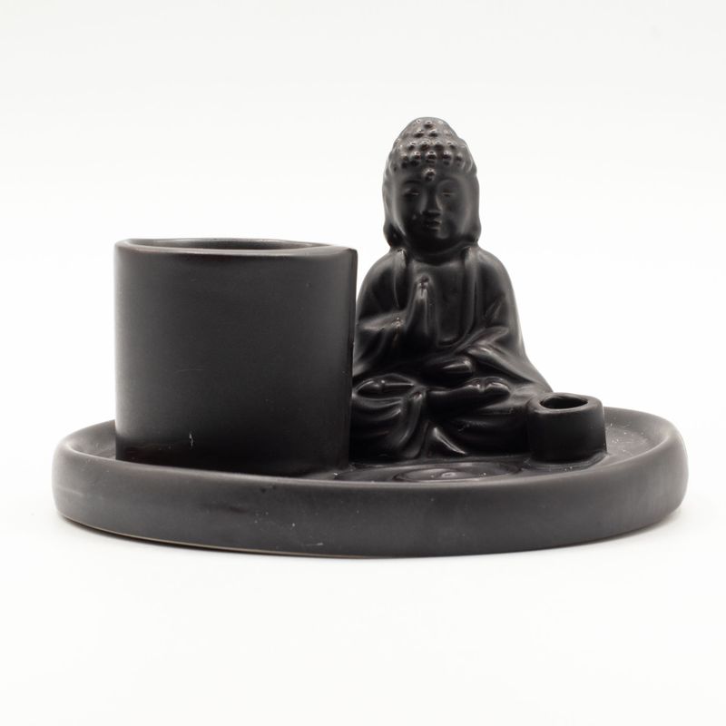 Buddha Incense Plate - Ceramic Matt Black