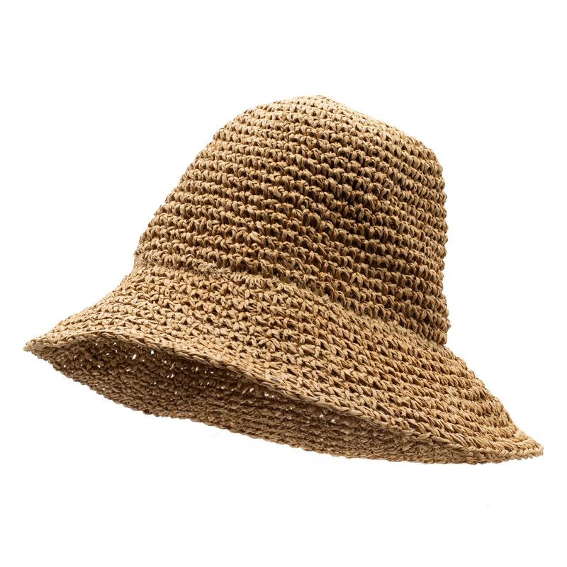 Coloured Floppy Straw  Hat - Natural Coffee