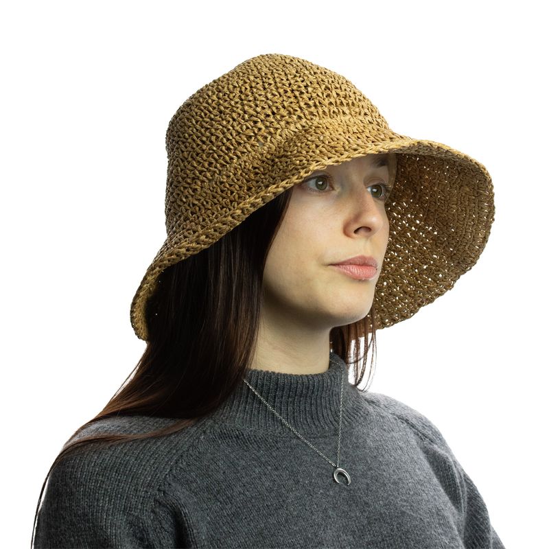 Coloured Floppy Straw  Hat - Natural Coffee