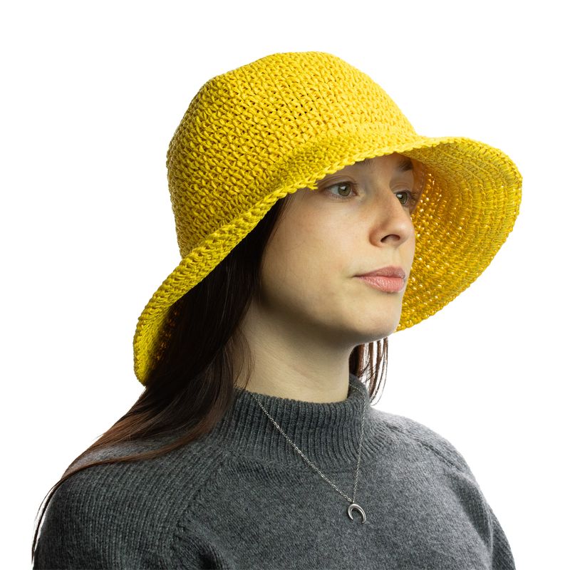 Coloured Floppy Straw Hat - Yellow