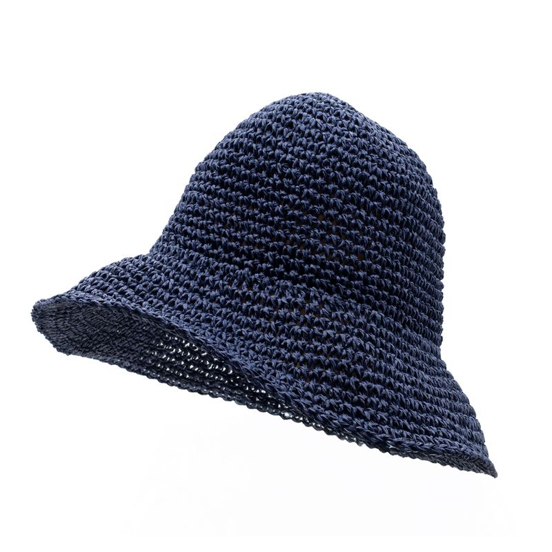 Coloured Floppy Straw Hat - Navy Blue