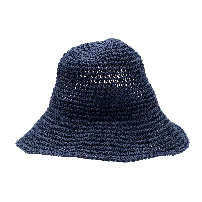 Coloured Floppy Straw Hat - Navy Blue