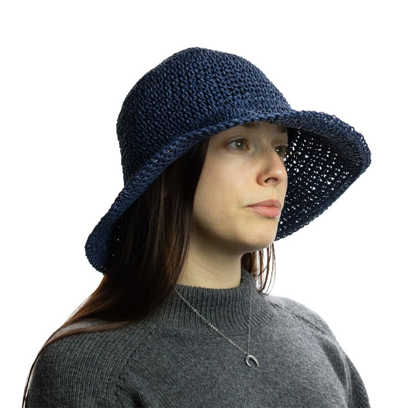 Coloured Floppy Straw Hat - Navy Blue