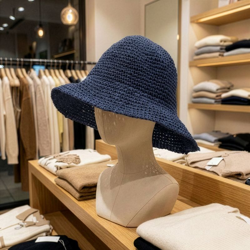 Coloured Floppy Straw Hat - Navy Blue