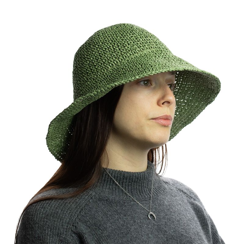 Coloured Floppy Straw Hat - Moss Green