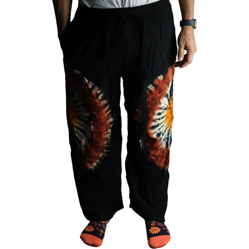Japanese Style Lounge Pants - Med -Black Chocolate / Orange