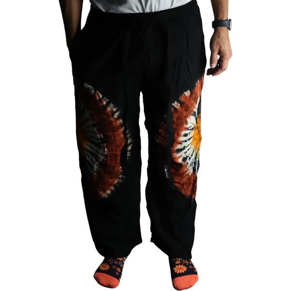 Japanese Style Lounge Pants - Large -Black Chocolate / Orange