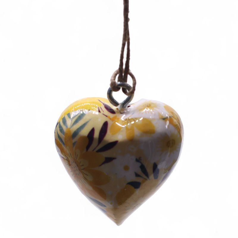 Large Decor Wood Hearts - Yellow Floral - in Display Jar