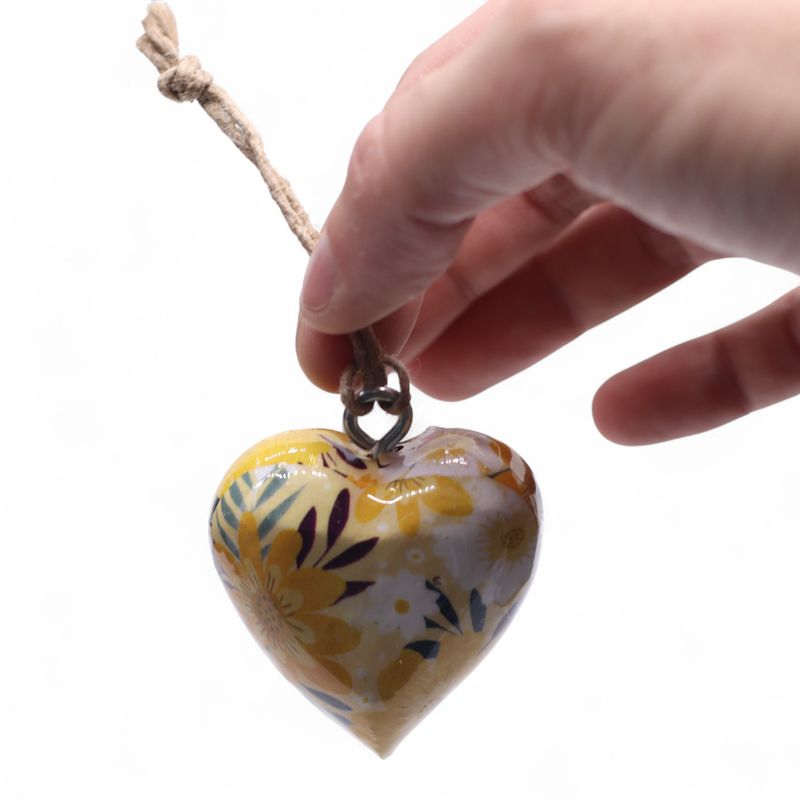 Large Decor Wood Hearts - Yellow Floral - in Display Jar