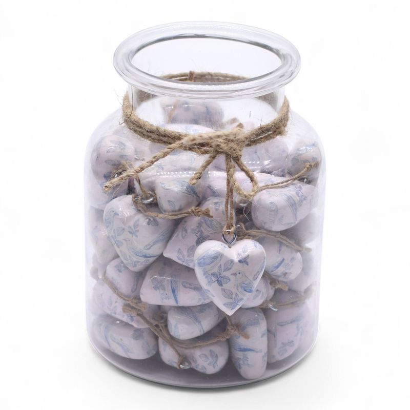 Large Decor Wood Hearts - Blue Bird - in Display Jar