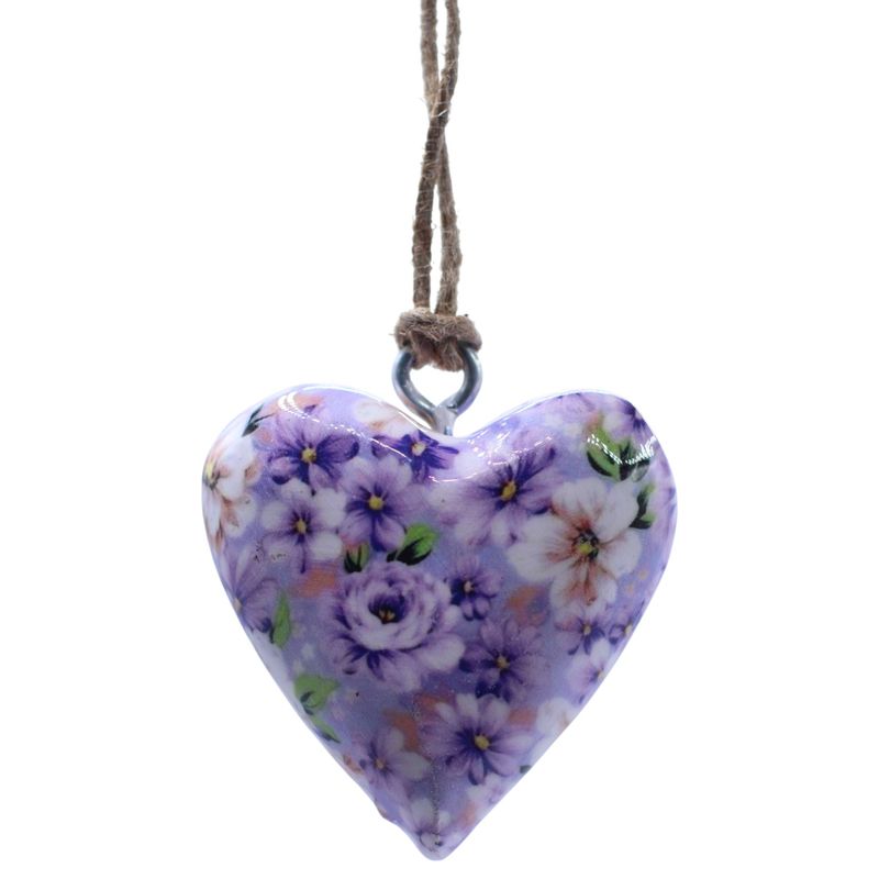 Large Decor Wood Hearts - Purple Flower - in Display Jar