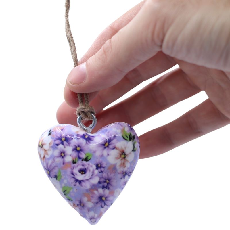 Large Decor Wood Hearts - Purple Flower - in Display Jar