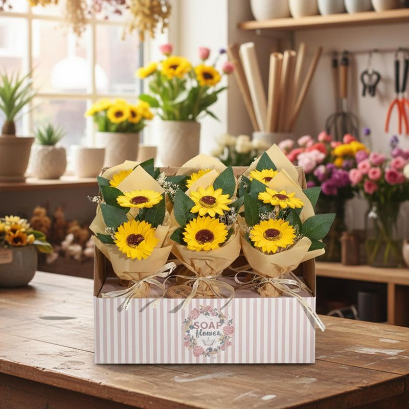 Box of Ready to Retail Soap Flower - Two Sunflower Bouquet