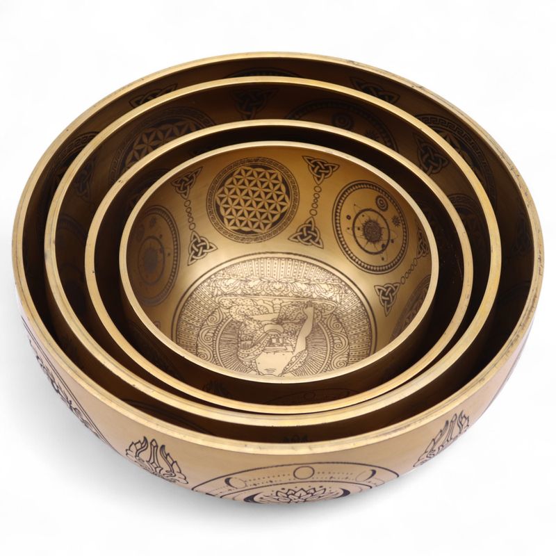 Pure Brass Etched Buddha - Set of 4 - Approx 3.78kg