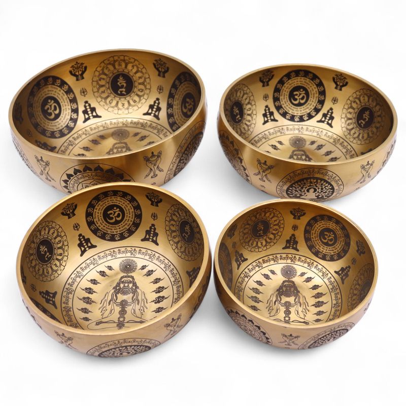 Pure Brass Etched Yogi - Set of 4 - Approx 3.78kg