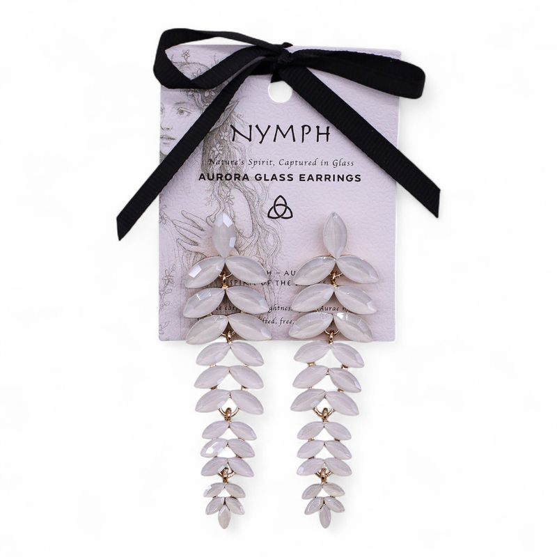 Nymph Aurora Long Drop Glass Earrings - Pearl