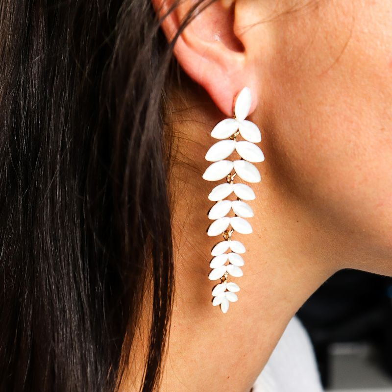 Nymph Aurora Long Drop Glass Earrings - Pearl