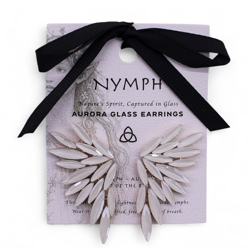 Nymph Aurora Angel Wings Glass Earrings - Pearl