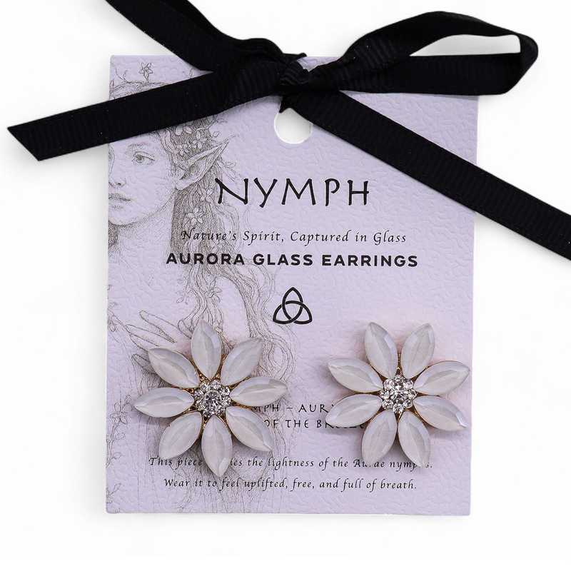 Nymph Aurora Flowers Glass Earrings - Pearl
