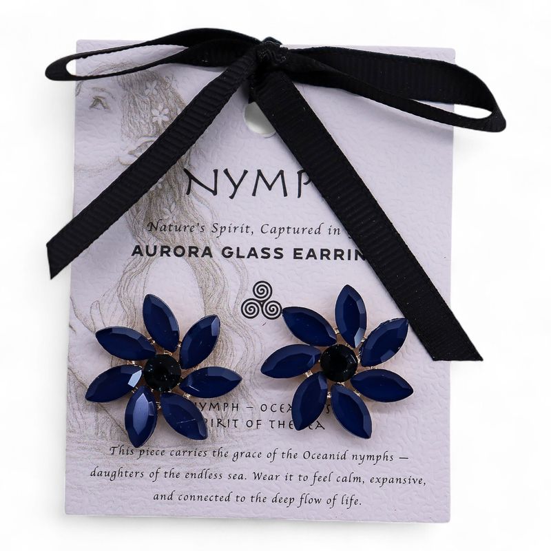 Nymph Aurora Flowers Glass Earrings - Royal Blue