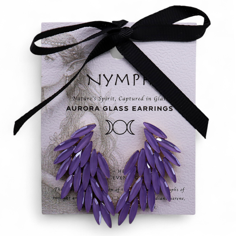 Nymph Aurora Angel Wings Glass Earrings - Lavender