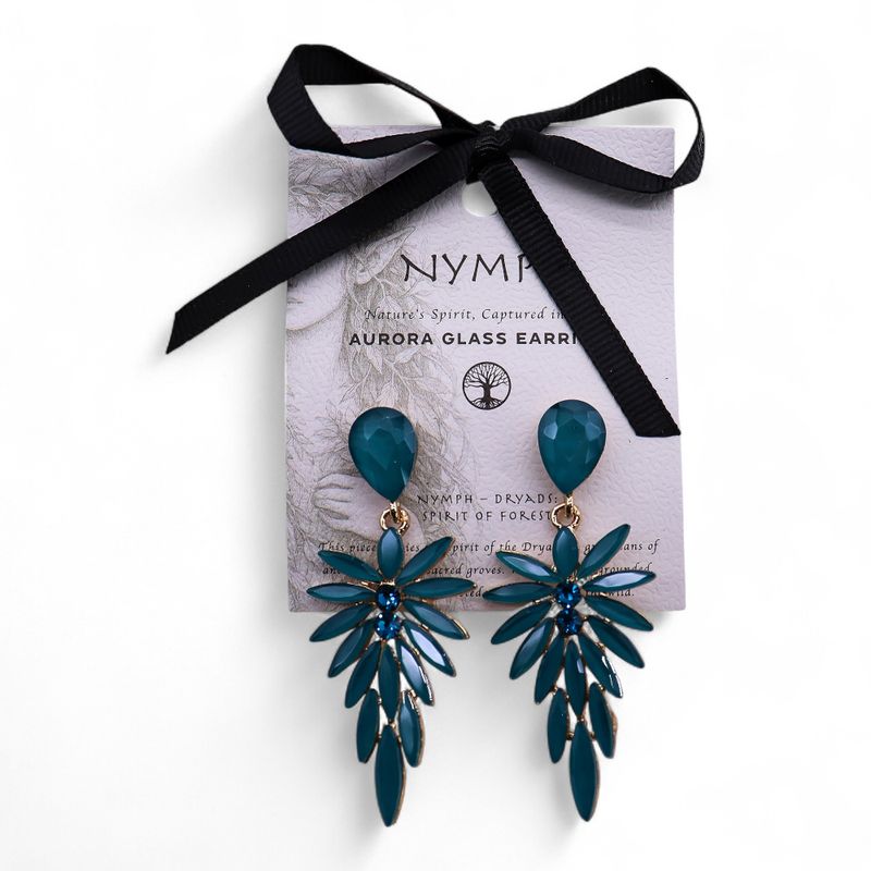 Nymph Aurora Long Drop Glass Earrings - Teal Green