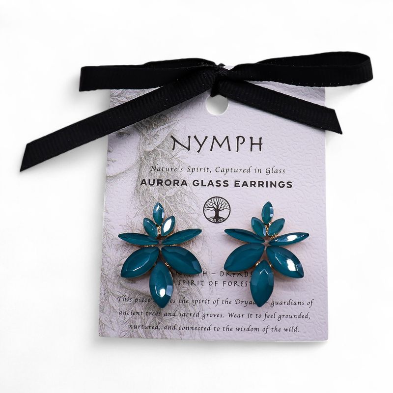 Nymph Aurora Flowers Glass Earrings - Teal Green