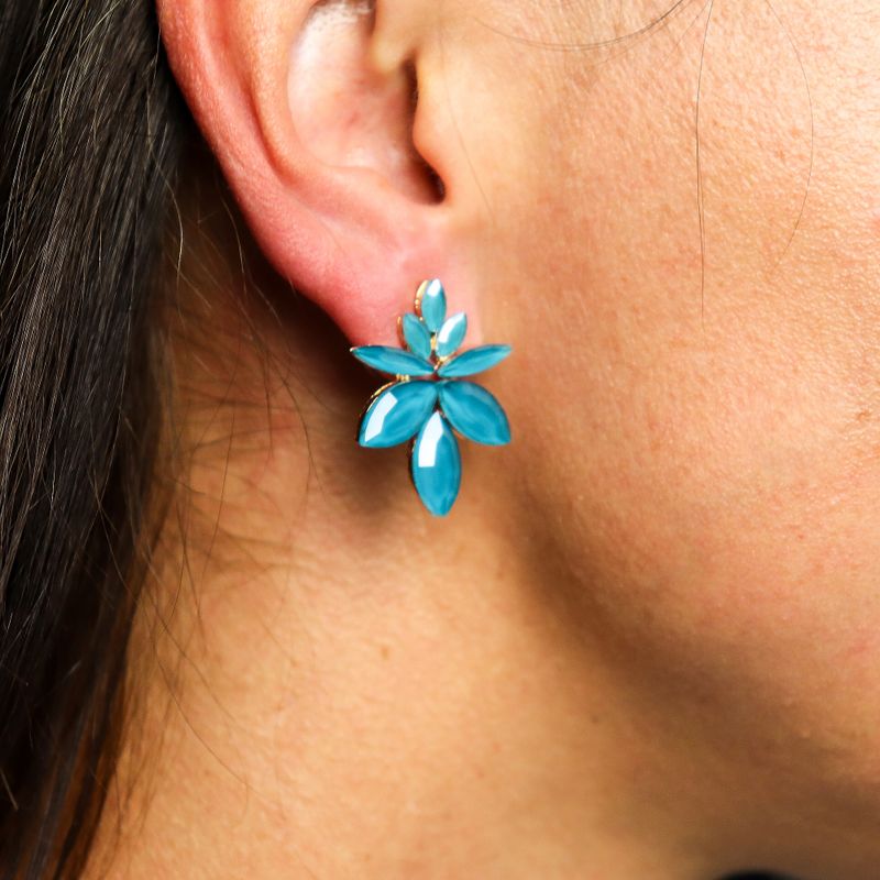 Nymph Aurora Flowers Glass Earrings - Teal Green