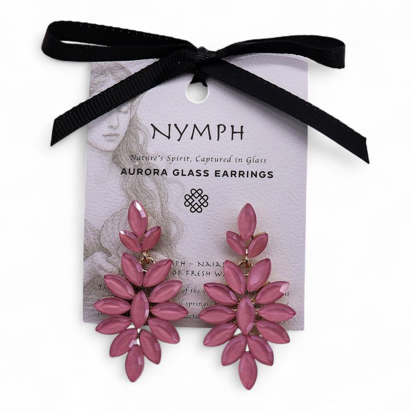 Nymph Aurora Long Drop Glass Earrings - Rose Quartz