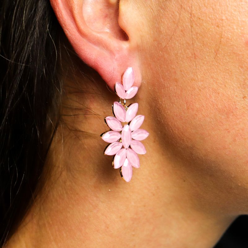 Nymph Aurora Long Drop Glass Earrings - Rose Quartz