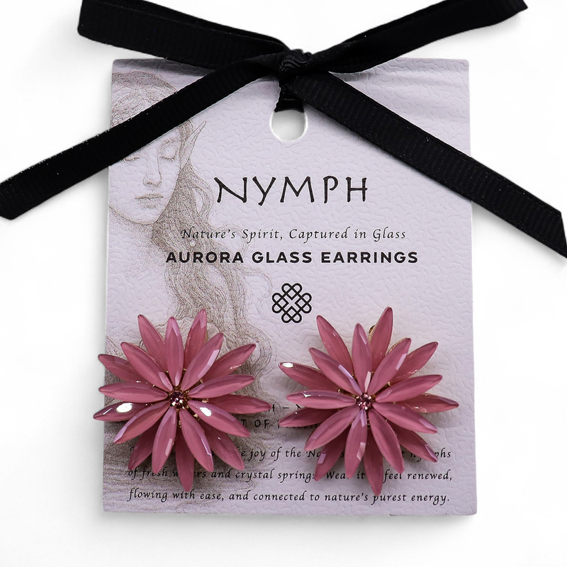 Nymph Aurora Flowers Glass Earrings - Rose Quartz