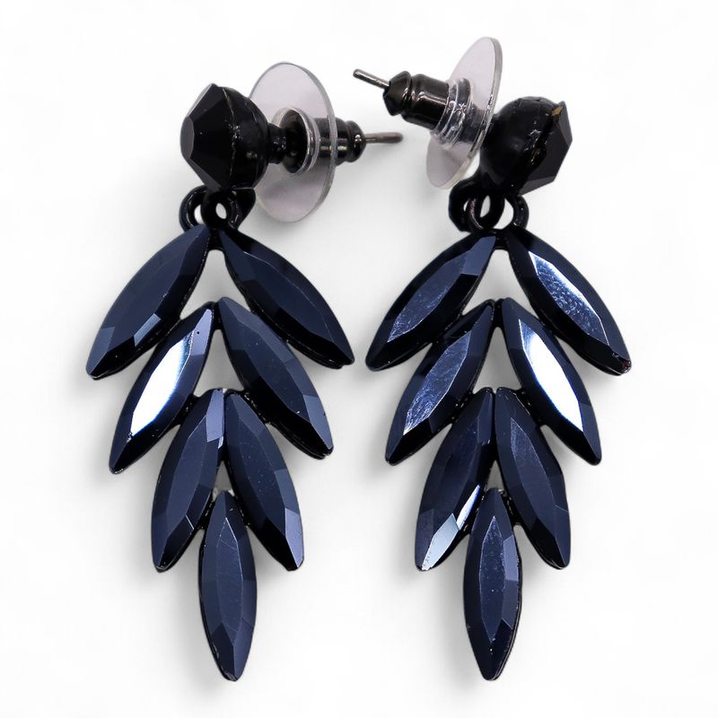Nymph Aurora Long Drop Glass Earrings - Jet Black