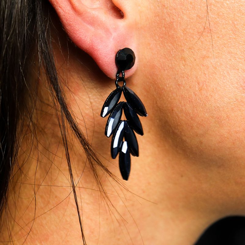 Nymph Aurora Long Drop Glass Earrings - Jet Black