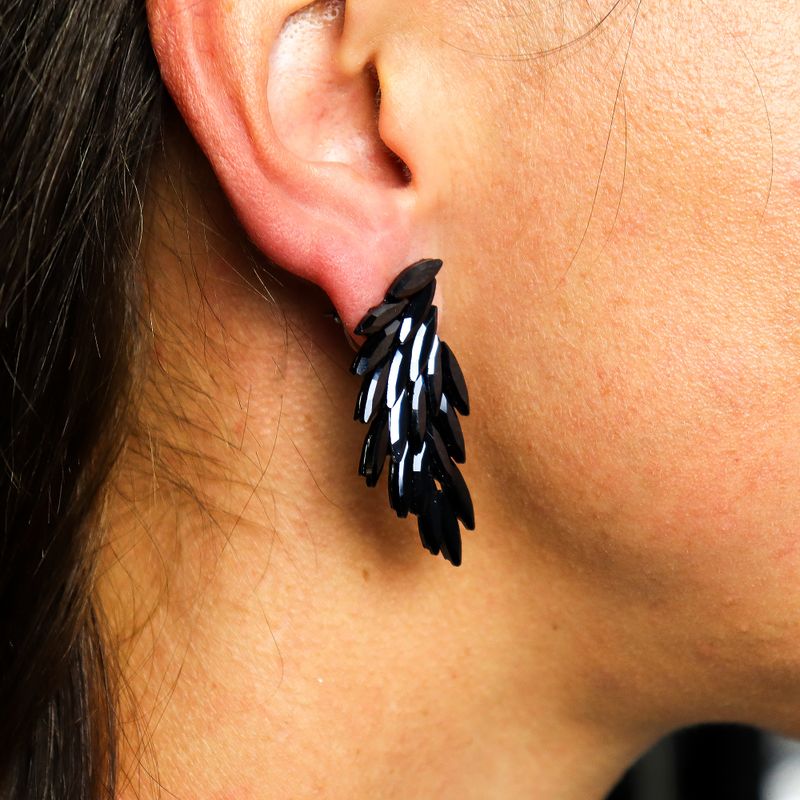 Nymph Aurora Angel Wings Glass Earrings - Jet Black