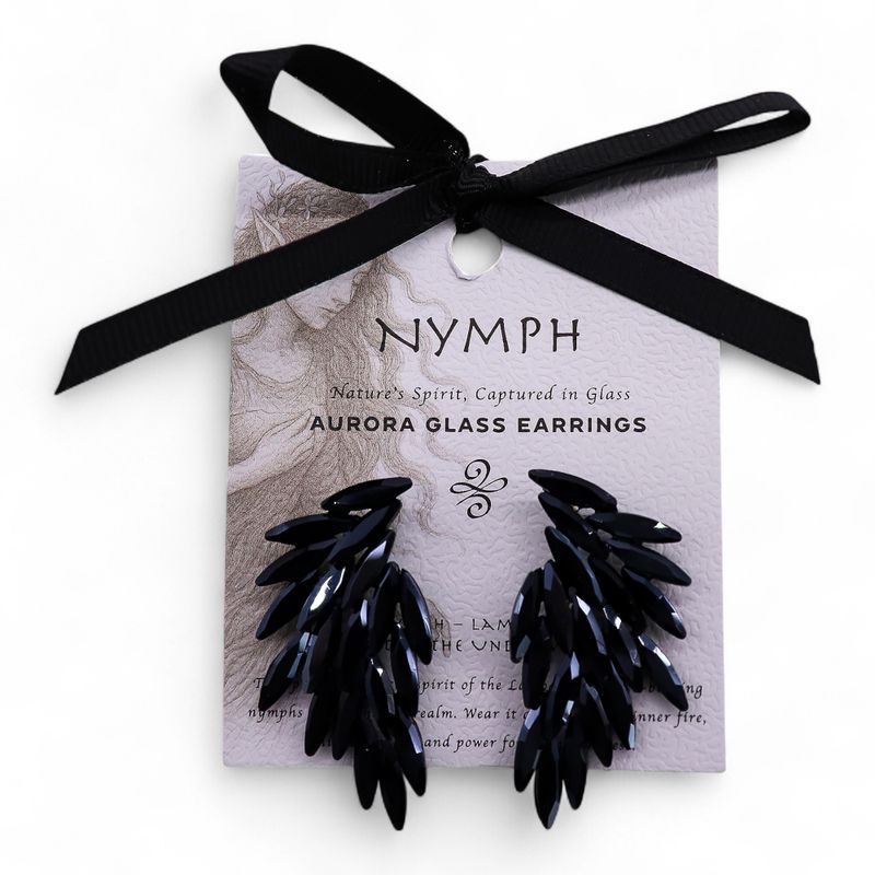 Nymph Aurora Angel Wings Glass Earrings - Jet Black