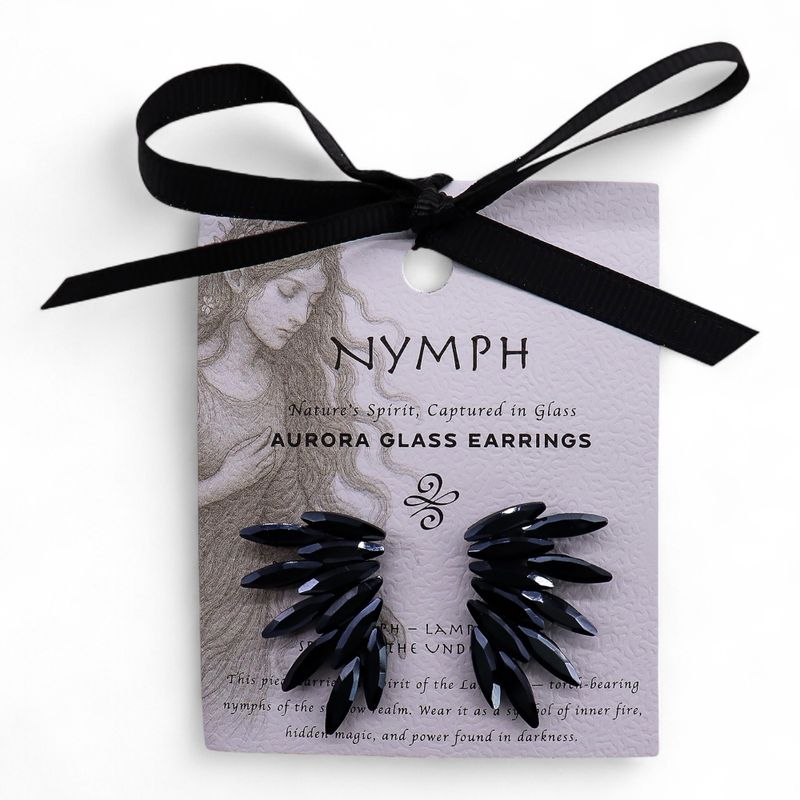 Nymph Aurora Fairies Glass Earrings - Jet Black