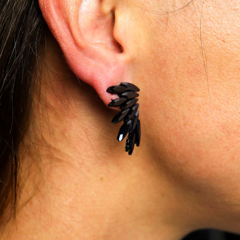 Nymph Aurora Fairies Glass Earrings - Jet Black