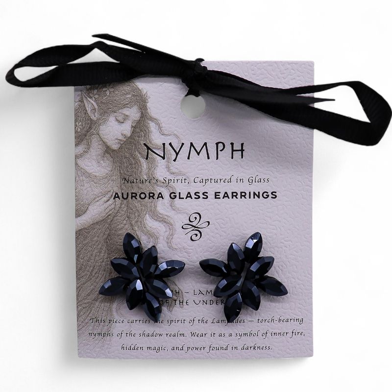 Nymph Aurora Flowers Glass Earrings - Jet Black