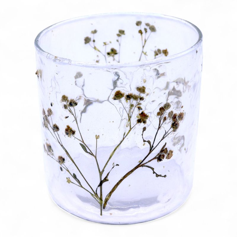 Natural Floral Glass - Straight Candle Holder - Margarita - (8x8cm)