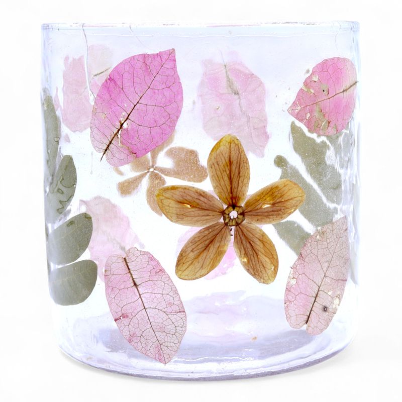 Natural Floral Glass - Straight Candle Holder - Primavera - (8x8cm)