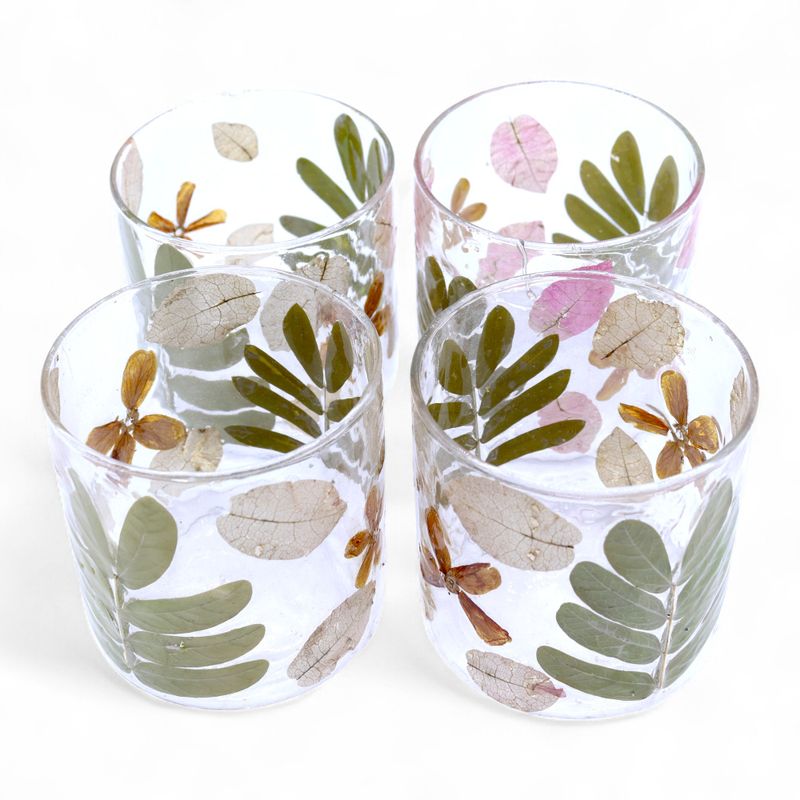 Natural Floral Glass - Straight Candle Holder - Primavera - (8x8cm)