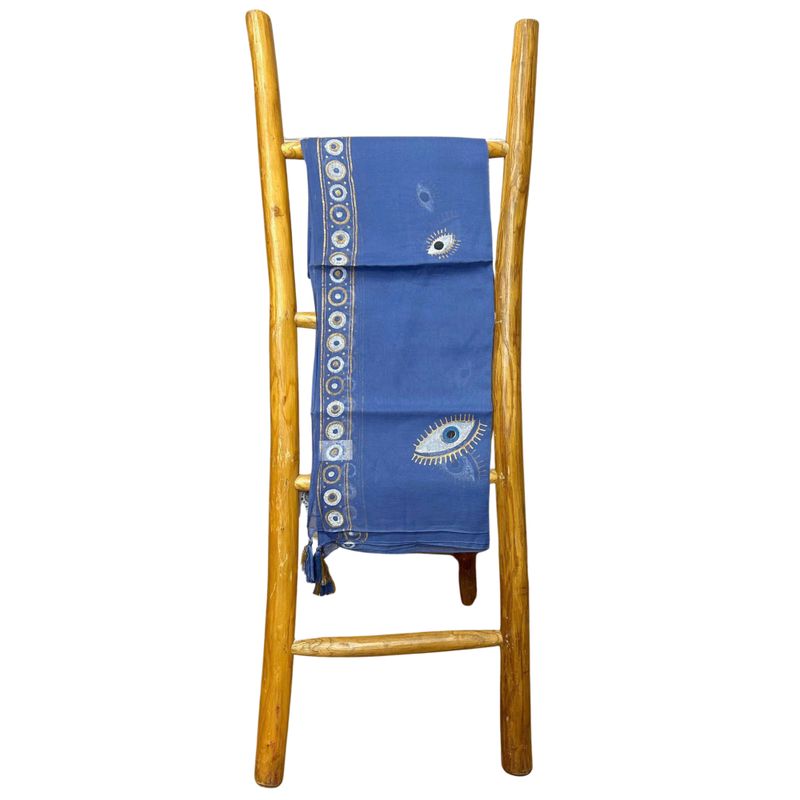 Nomad Sari Pareo - Rich Blue & Gold Hand Painted Evil Eye Design