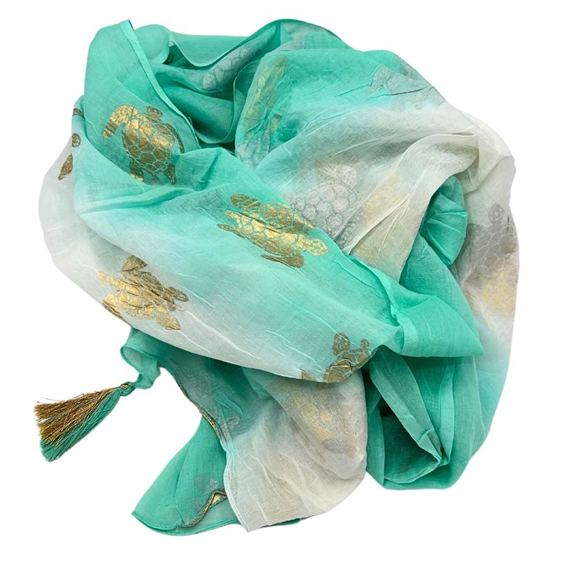 Nomad Sari Pareo - White & Turquoise Gold Turtle Design