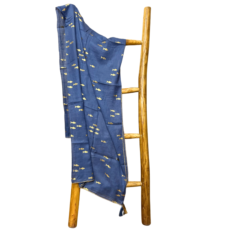 Nomad Sari  Pareo - Sea Blue & Gold Fish Design