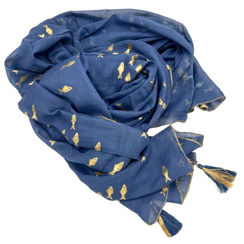 Nomad Sari  Pareo - Sea Blue & Gold Fish Design