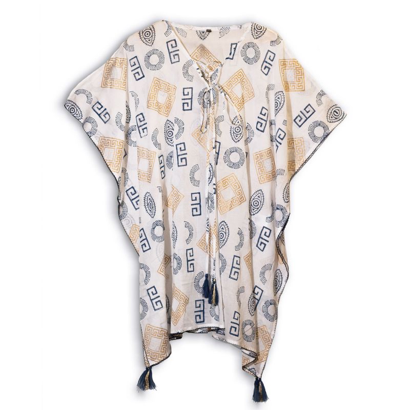 Nomad Sari Kaftan - Gold & Blue Greek Motiff - Handpainted